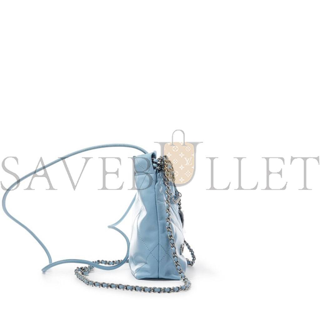 Ch*el light blue quilted calfskin mini 22 bag silver hardware as3980 (20*19*6cm)